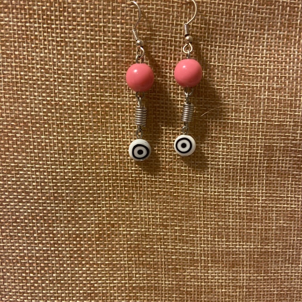 Pink hasma evil eye earrings